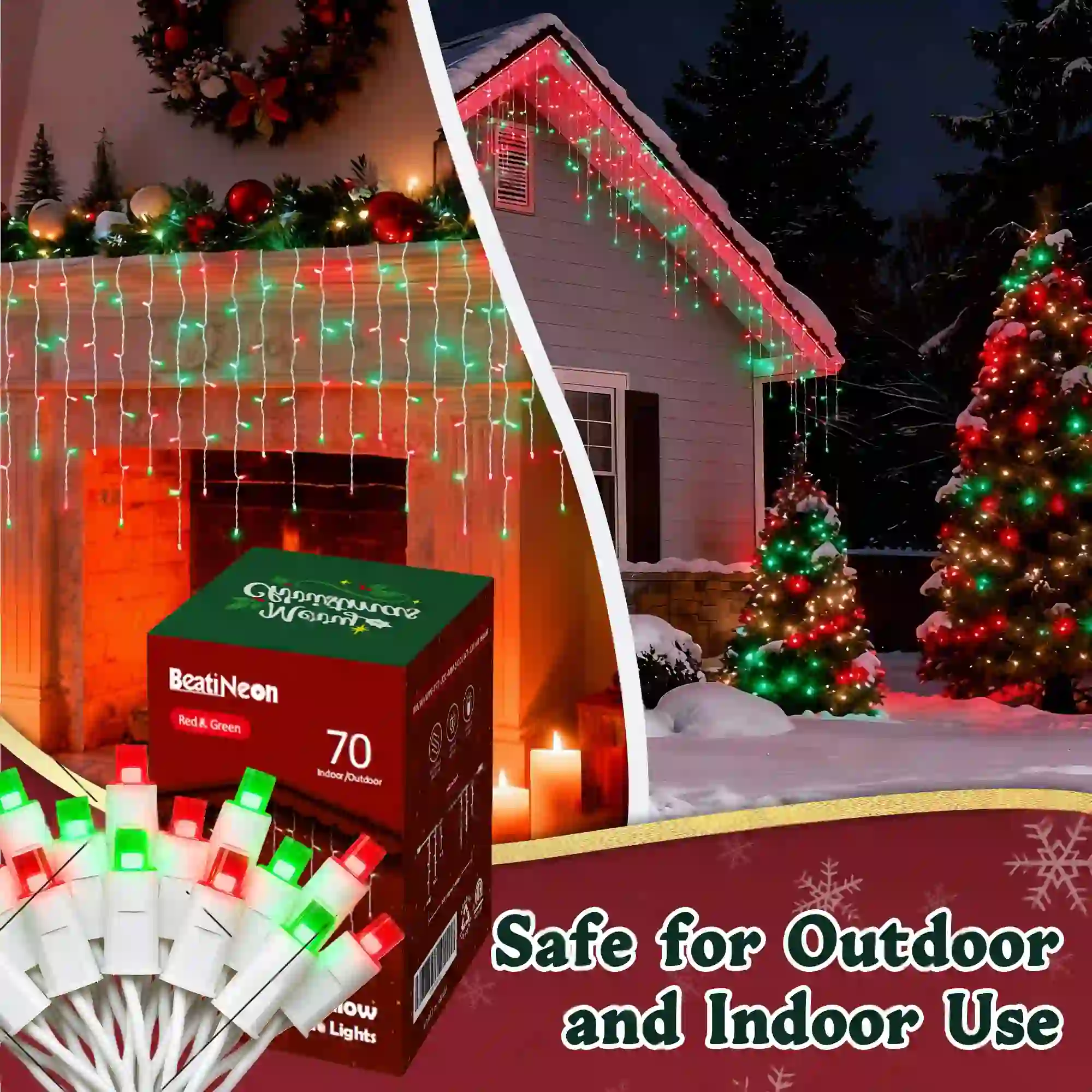 100Ct M5 Commercial LED Hanging Icicle Lights 7FT Decor Function