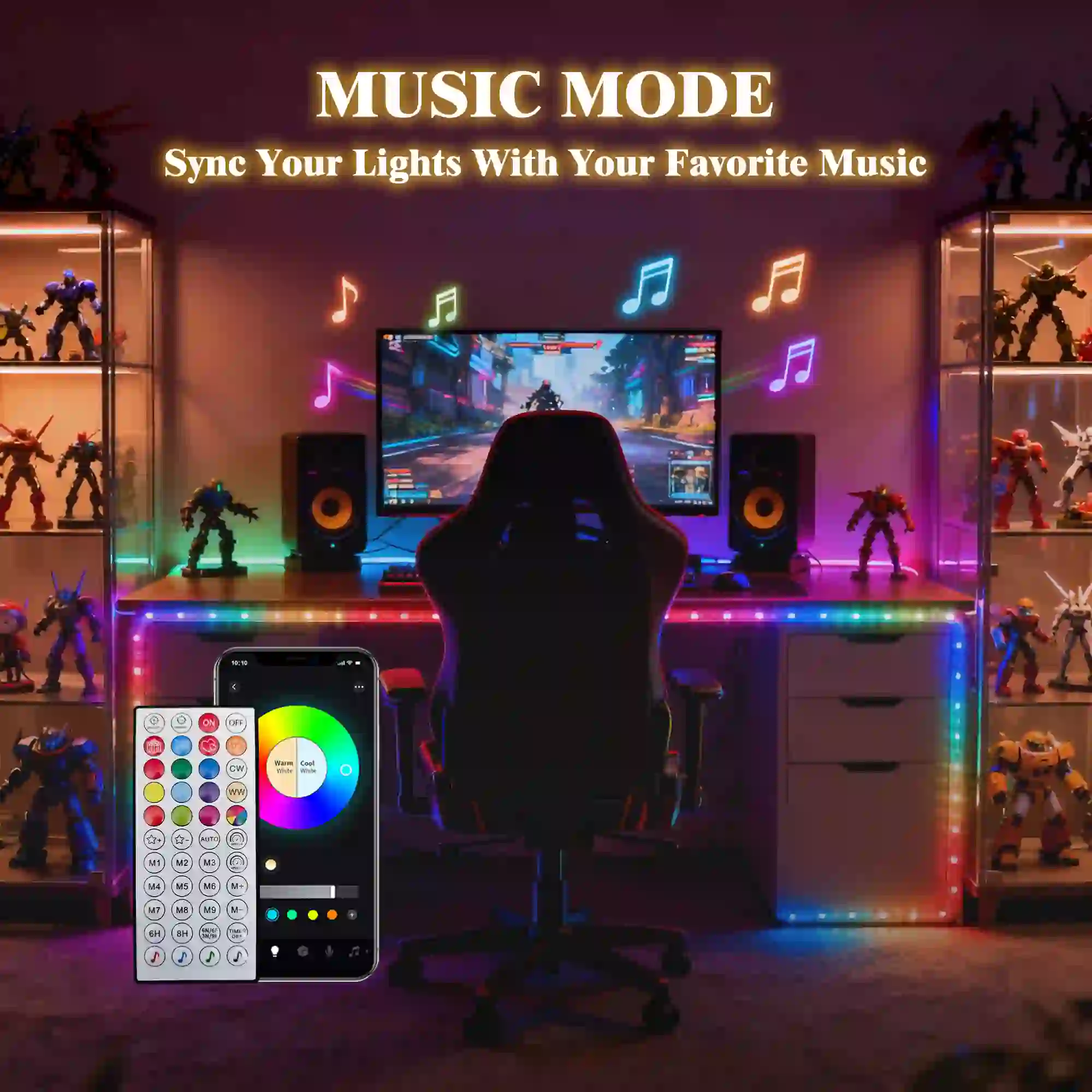 33FT RGB LED Smart Rope Light with Remote & App Control Function