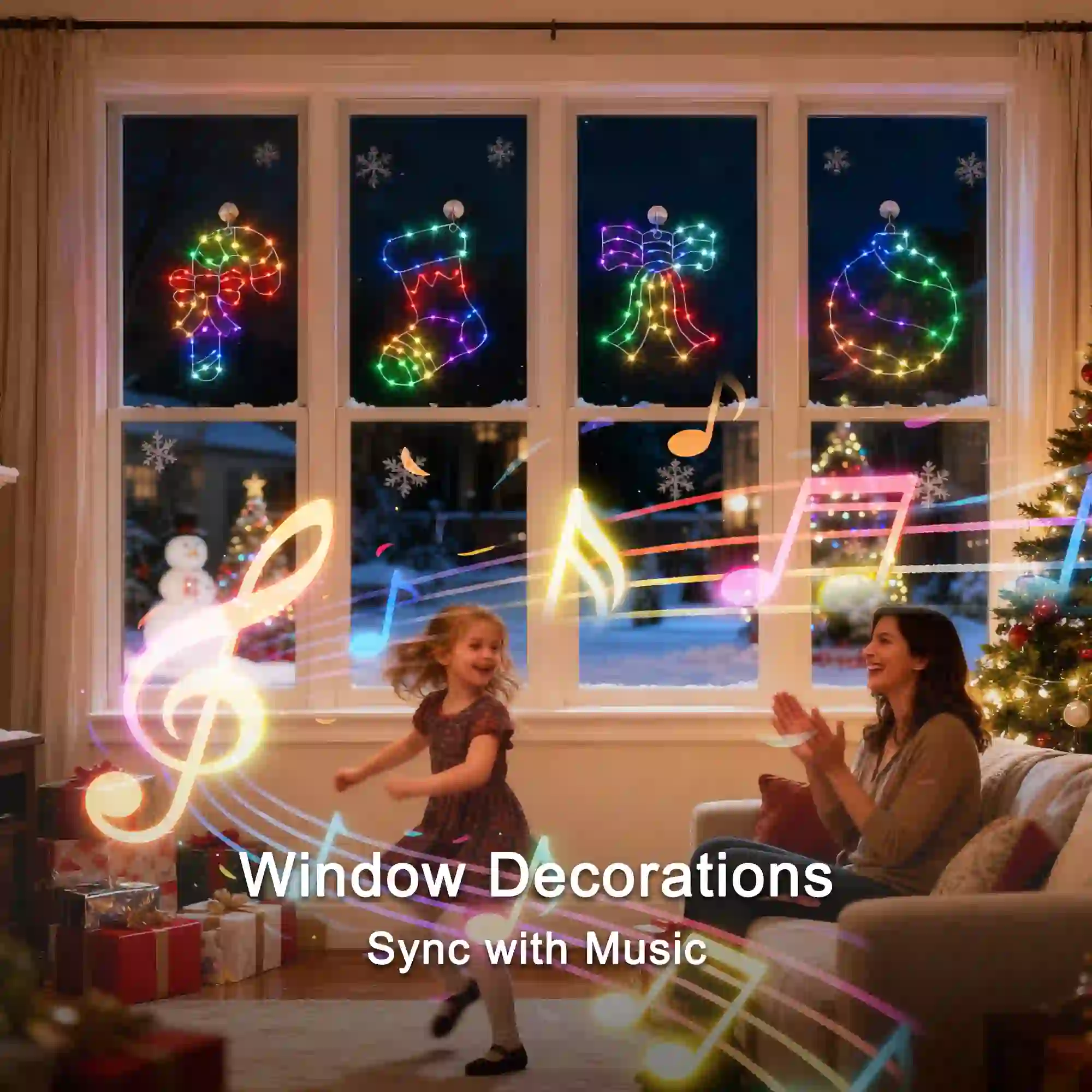 4Pcs Smart RGB Christmas Window Lighted Silhouette Function