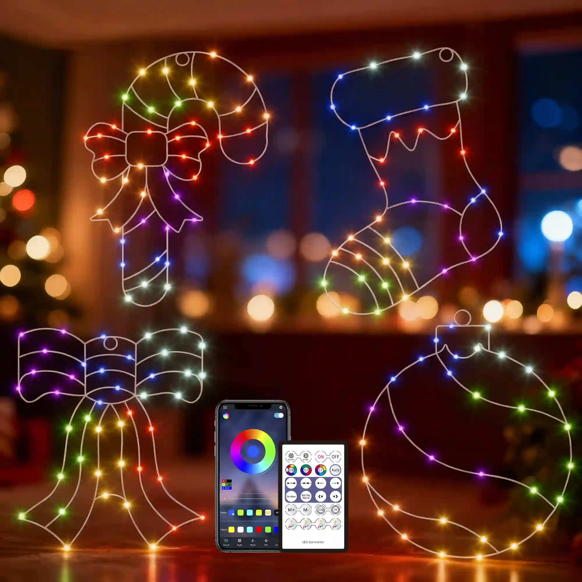 4Pcs Smart RGB Window Christmas Silhouette Lights Function