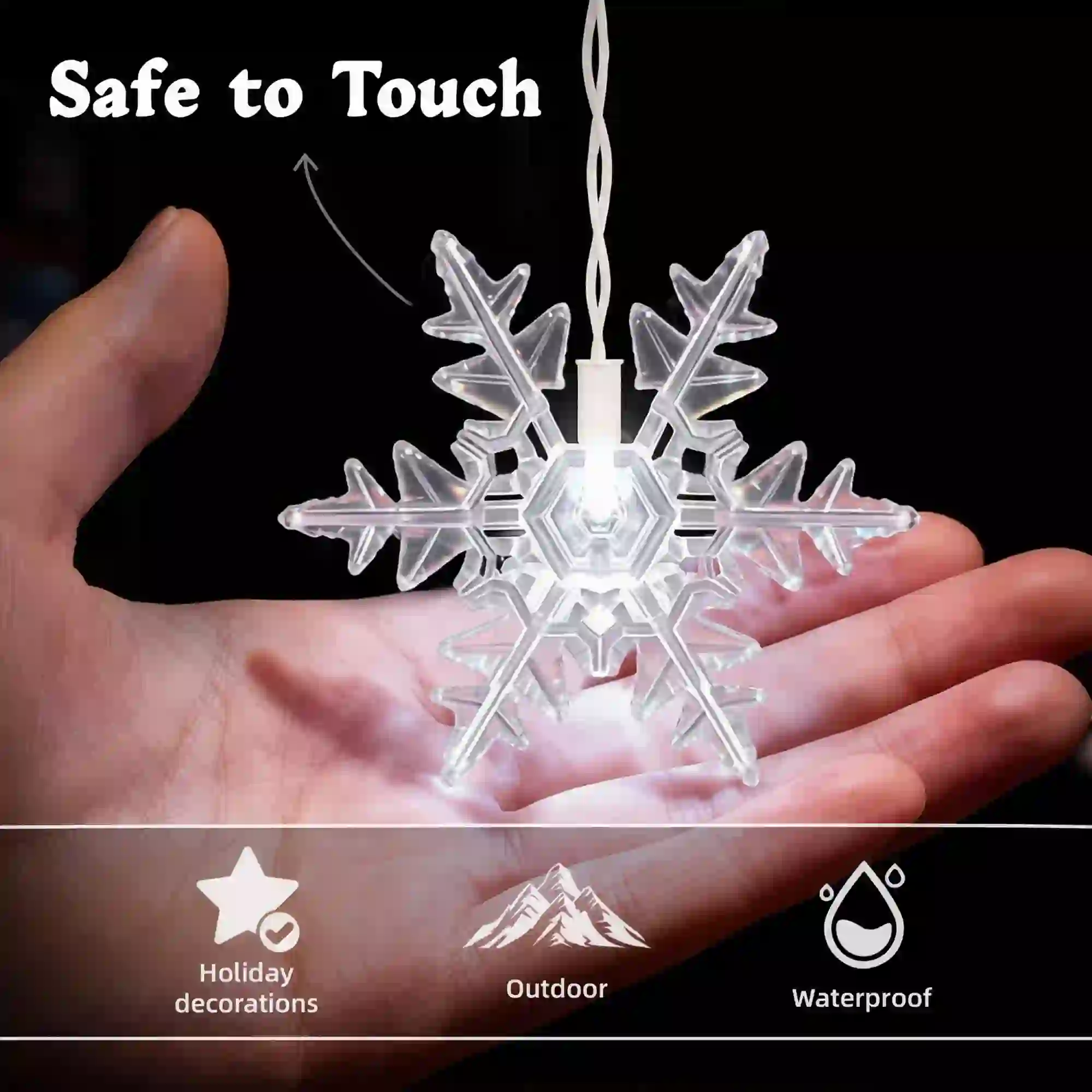 70Ct 5MM Cool White LED Icicle Lights with Snowflake Function