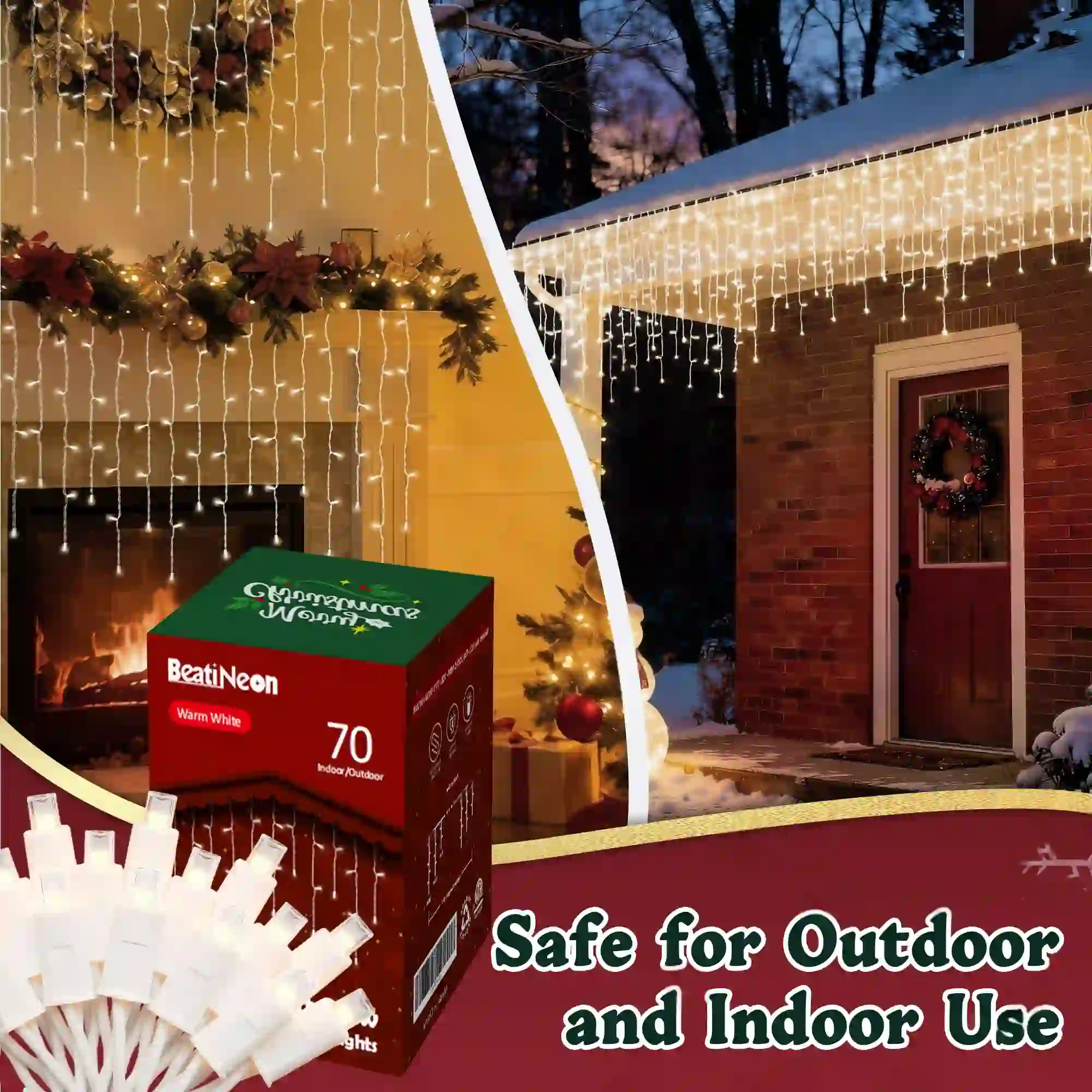 70Ct Soft Glow 5MM Mini LED Icicle Lights, 7FT Function
