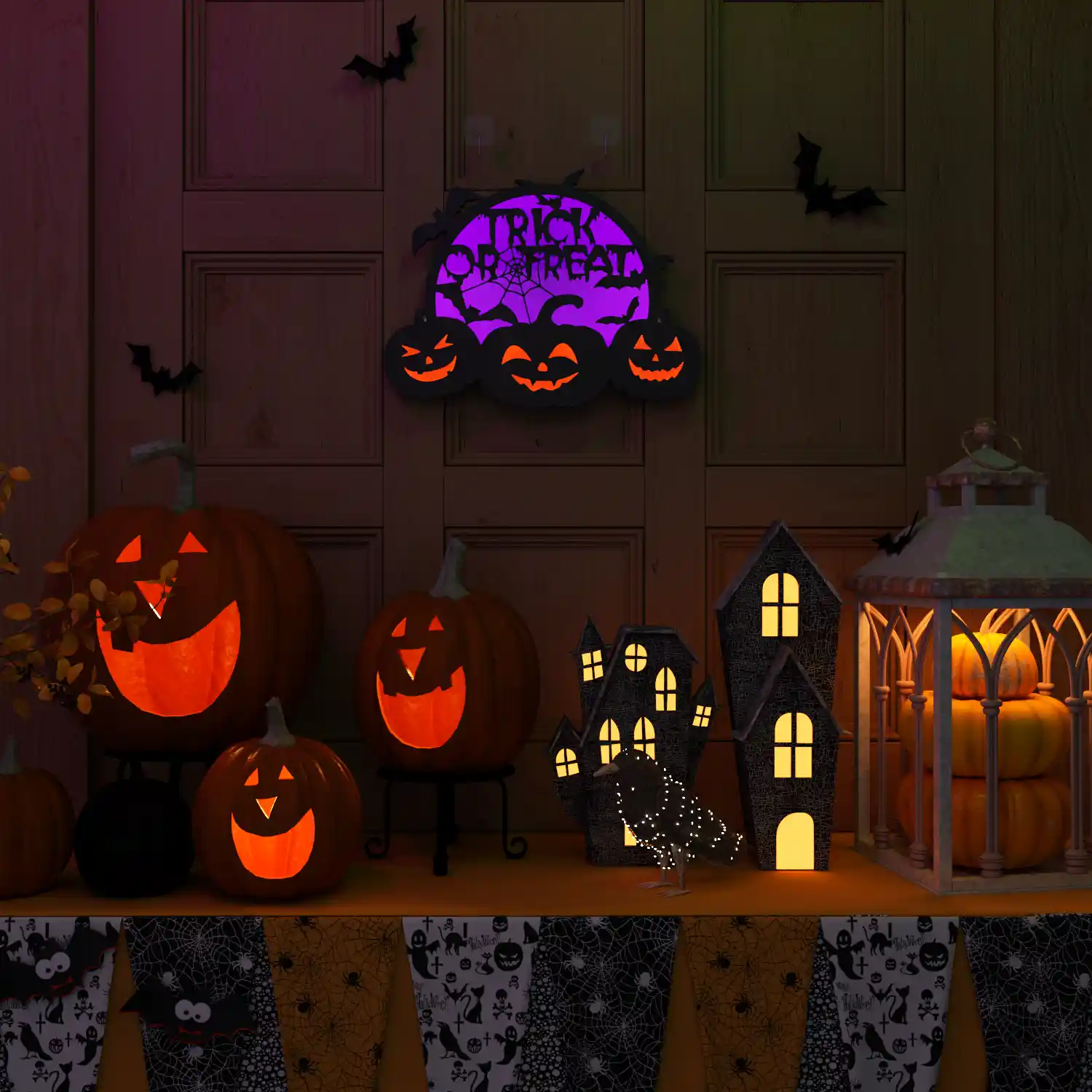 Acrylic Halloween Pumpkin Lights - Trick or Treat Sign Function