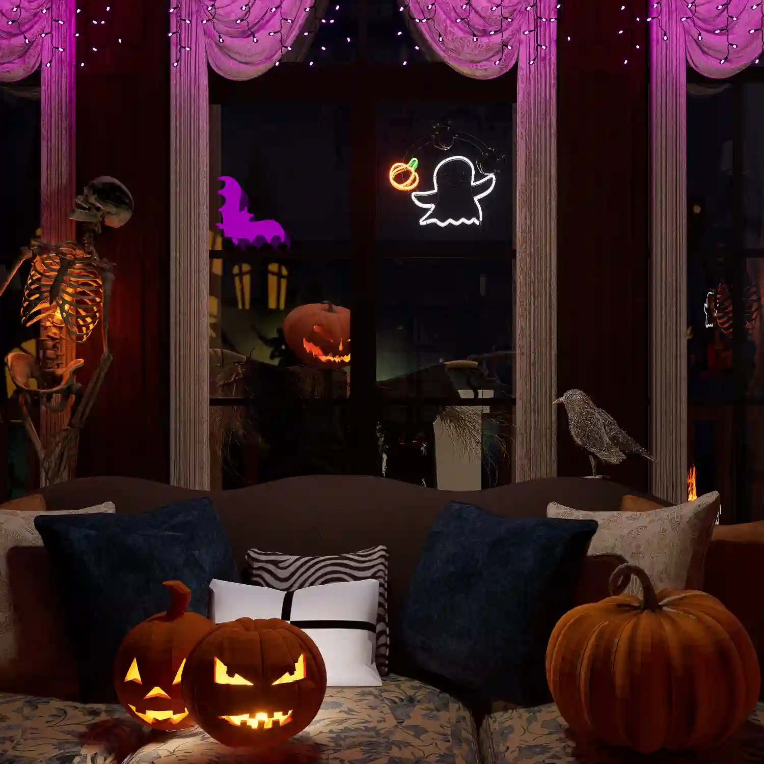 Animated Light for Halloween - Ghost Throwing a Pumpkin Function
