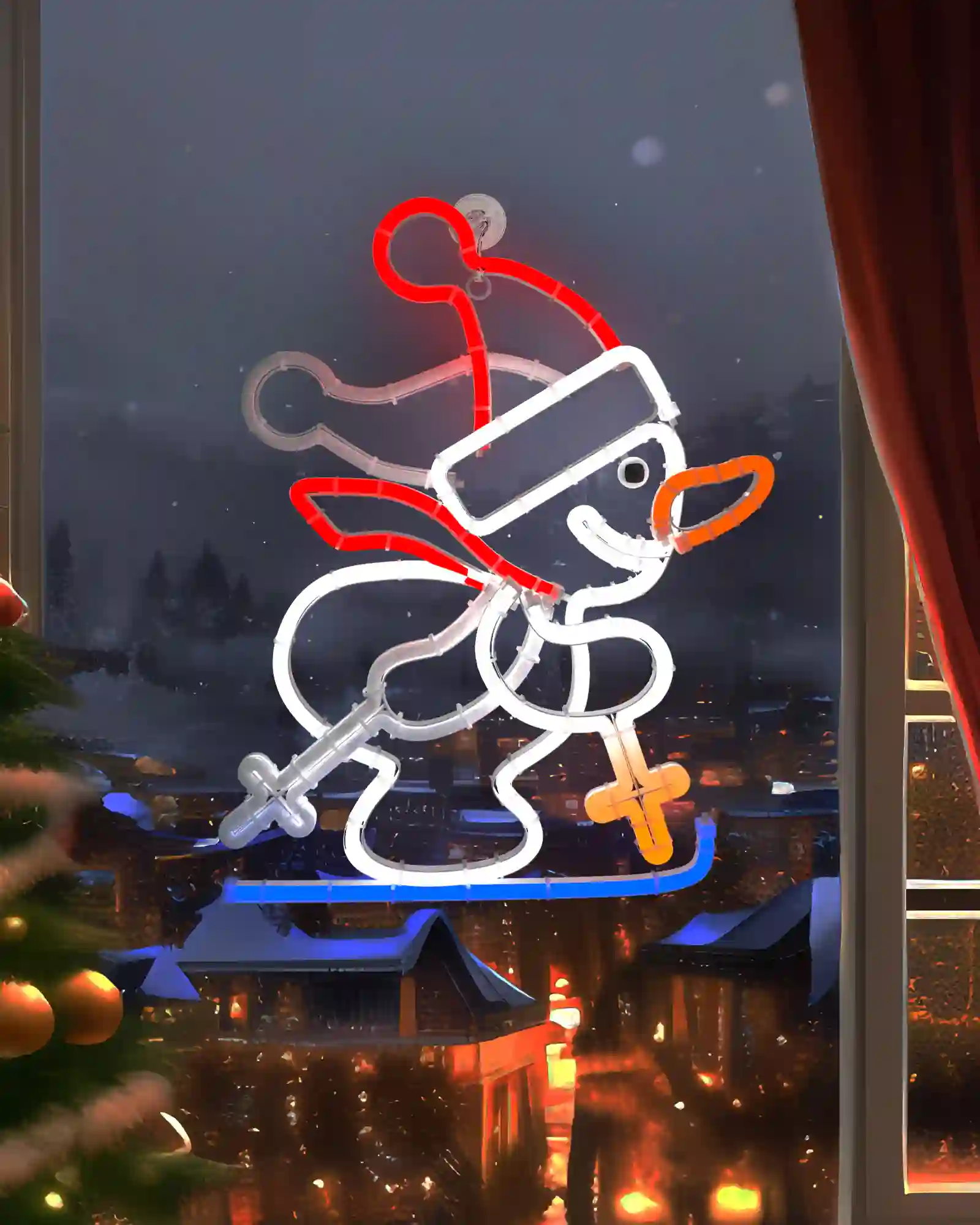 Christmas Animated LED Neon Signs - Skiing Snowman Function