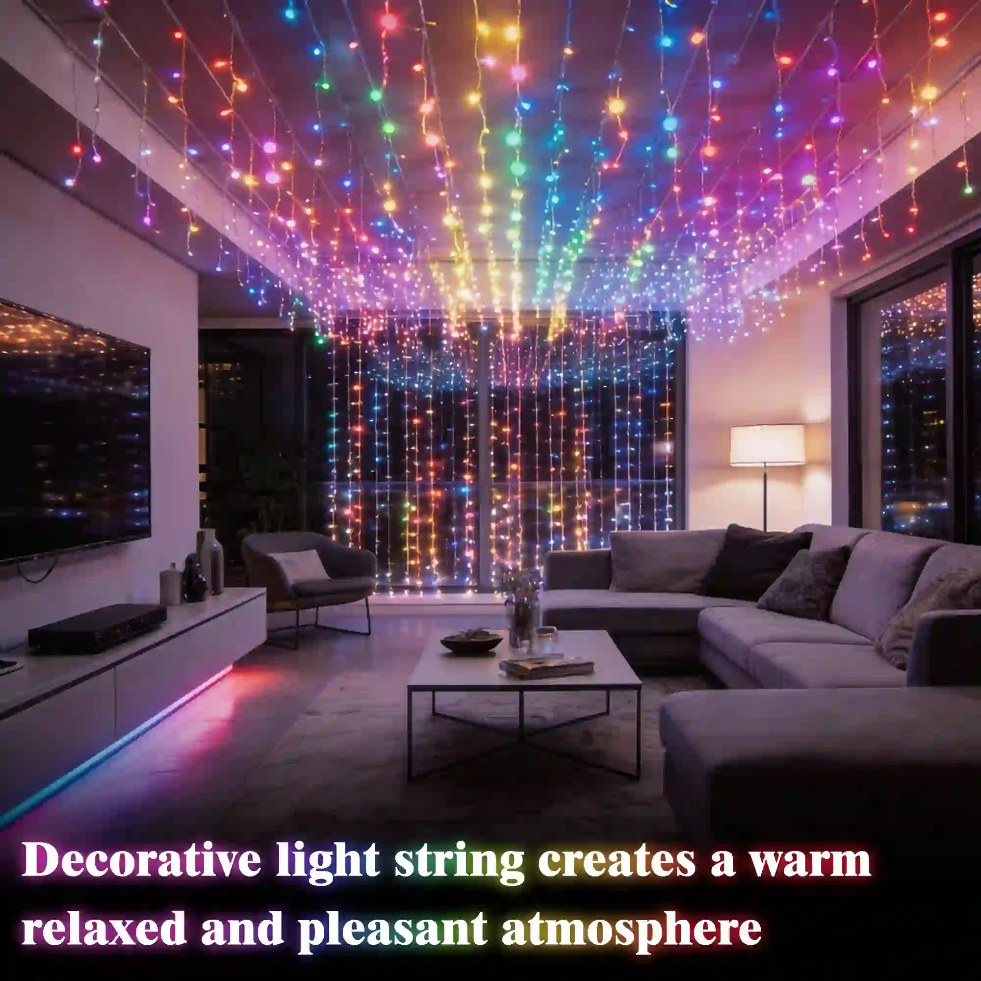 Luces LED de cortina navideñas para la decoración interior de ventanas en el hogar